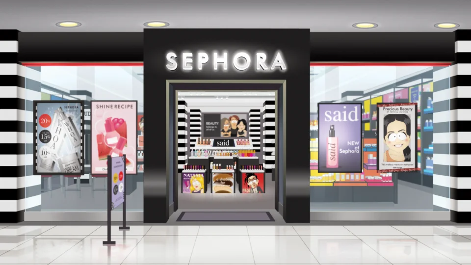 A beauty store front in a mall